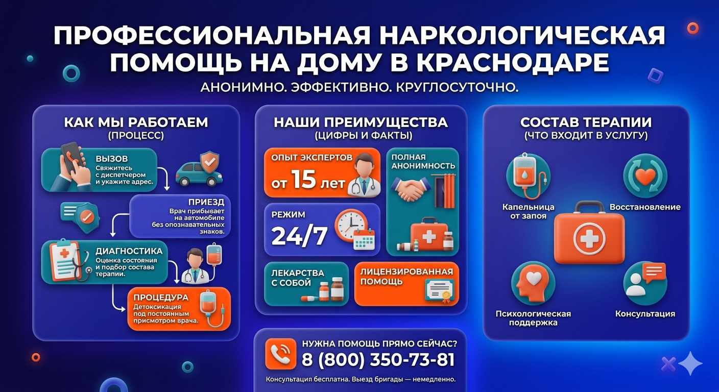 Инфографика о принципах лечения алкоголизма на дому в Верхней Туре: этапы вызова нарколога, преимущества анонимной детоксикации и состав медицинской помощи.
